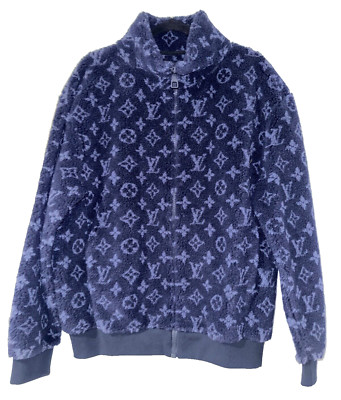 Louis Vuitton Logo Monogram LV Jacquard Fleece Blue Zip Up Zip Through Jacket L