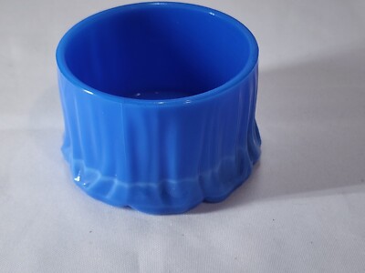 Akro Agate Glass Blue Colonial Lady Powder Jar Puff Box