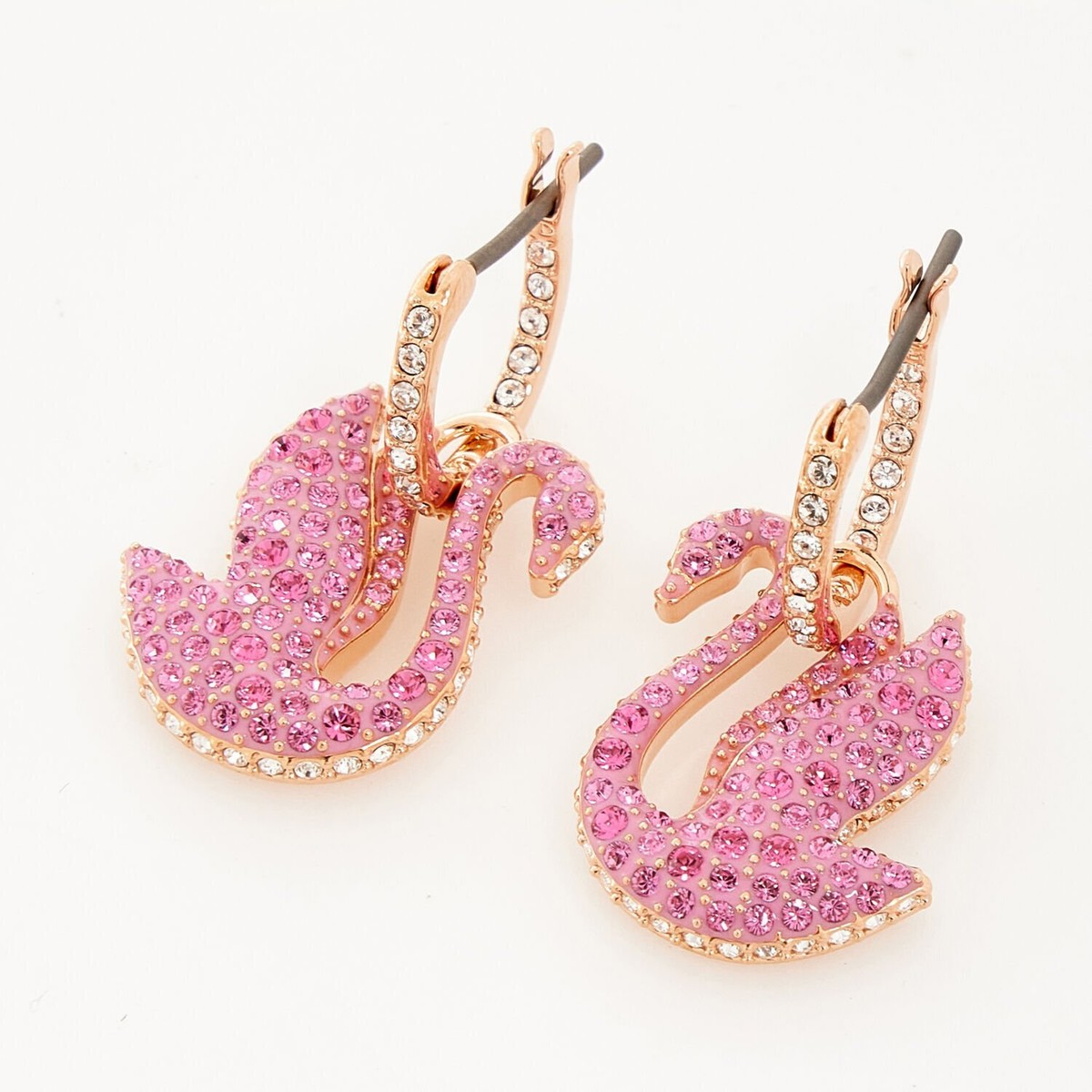 Swarovski Classy Swan Pink Crystals And Rose Gold Plated Drop