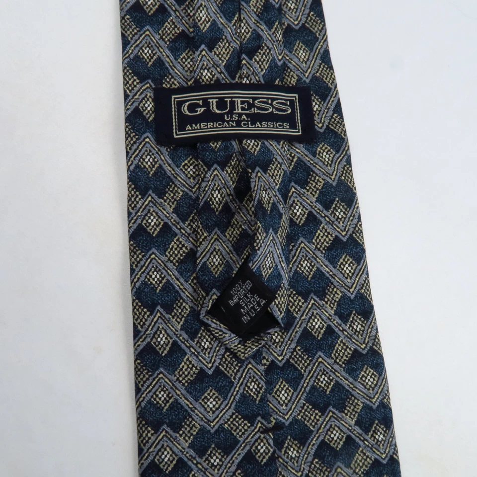 Vintage Guess American Classics Blue Gray Zig Zag Stripe Neck Tie 56x4 Modern - Image 3 of 4