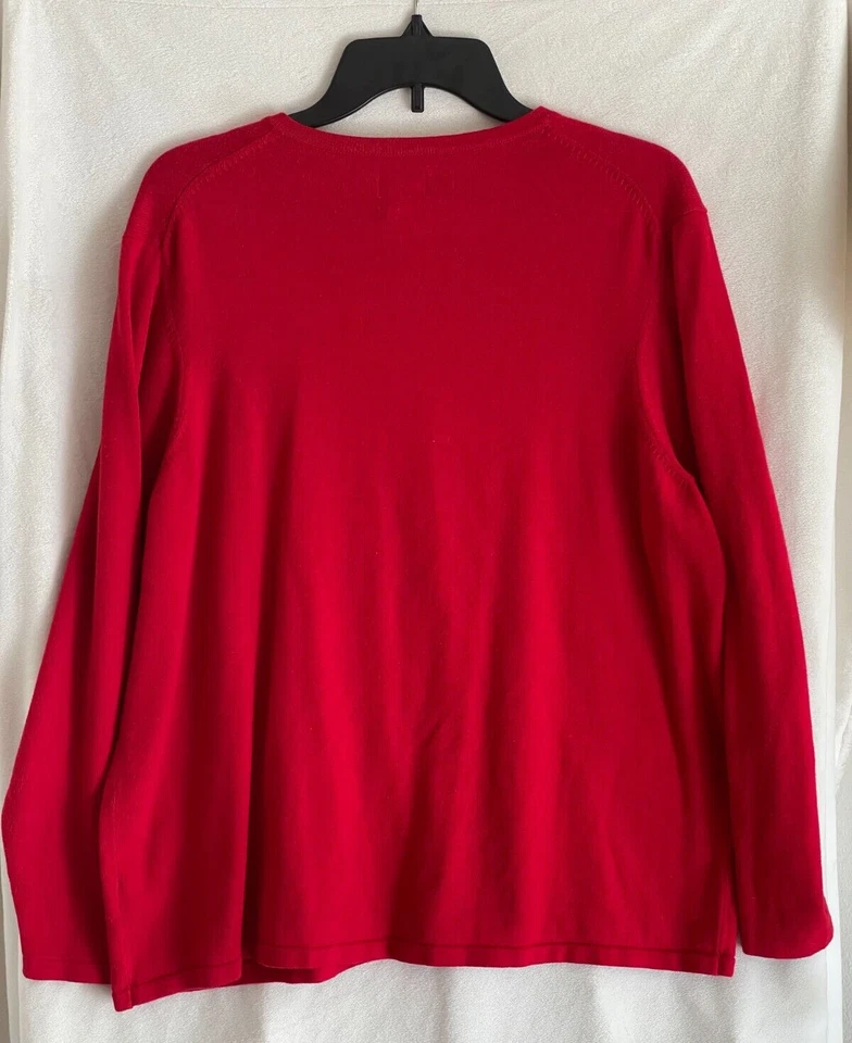 Liz Baker 1X Vacaciones Lentejuelas Adornado Rojo Cárdigan Suéter Manga Larga Botones Foto 2 de 4