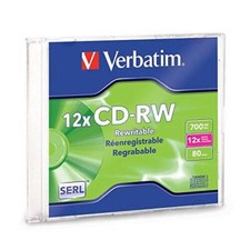Verbatim CD RW, 4X 12X High Speed, 80 Minutes, 700MB, Slim Case, 1P - VERY GOOD