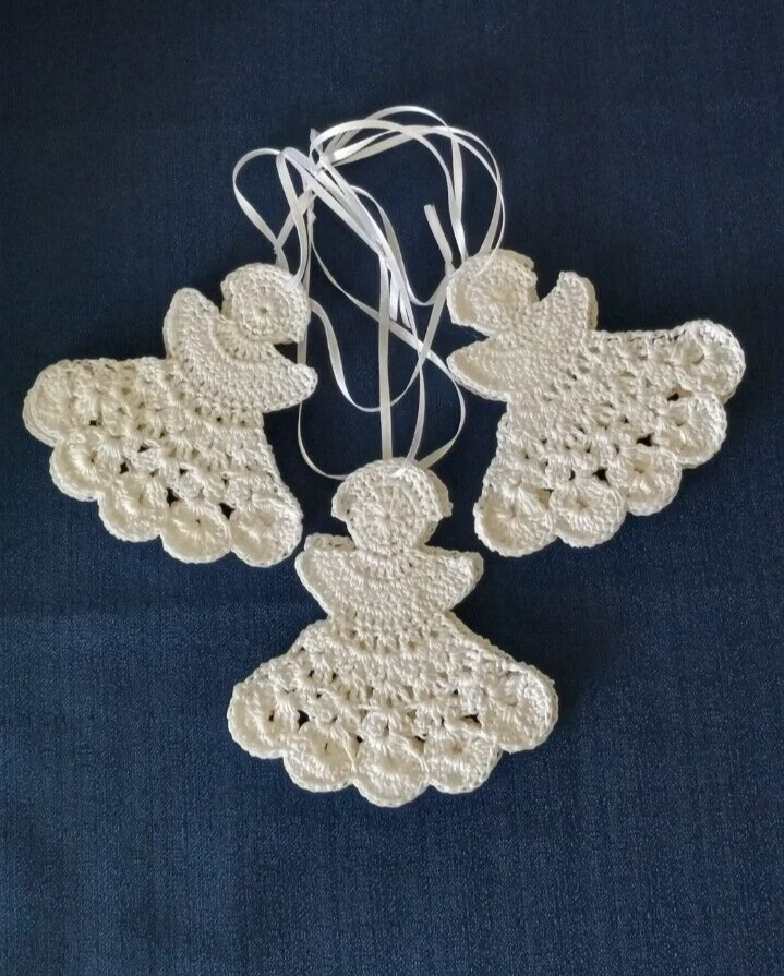 Nuevo regalo hecho a mano ganchillo bautizo/boda/baby shower ángel blanco 6 piezas Foto 2 de 4