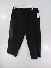New Women Time and Tru Capri Pants Size 14 Black Flat Front Hooks Zipper Pockets