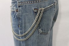 New Men 2 Short Strands Silver Metal Wallet Chain KeyChain Biker Jean Trucker