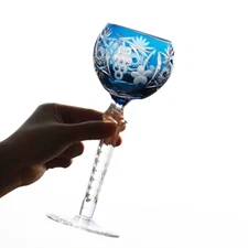 High End Crystal Wine Glass Goblets Hand Carved Drink Glass Ink Blue Color 7.6oz