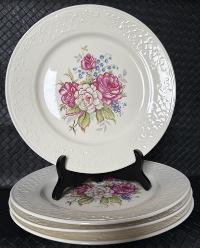 Nasco Rose Marie Luncheon Plates Set Of 4 Hairbells White And Red Roses c1950s - Picture 12 of 12
