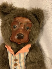 VINTAGE TEDDY BEAR ROBERT RAIKES APPLAUSE WOOD FACE SIGNED NUMBERED PLUSH 