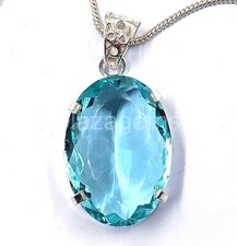 60.90 Carat Natural Aquamarine Certified Oval 925 Solid Silver Pendant Gems 4HKX