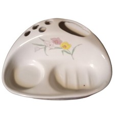 Vtg Bathroom Toothbrush Toothpaste Soap Cup Holder One Piece Ceramic Flowers 7"w