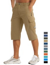 Mens 3/4 Capri Cargo Shorts Multi Pockets Lightweight Outdoor Hiking Nylon Pants