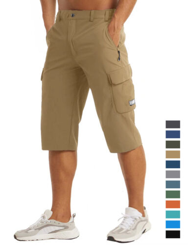 Mens 3/4 Length Cargo Shorts Workout Gym Quick Dry Shorts Hiking Athletic Shorts