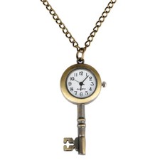 Vintage Key Shape Mini Size Quartz Pocket Watch Exquisite Necklace Watch Chain
