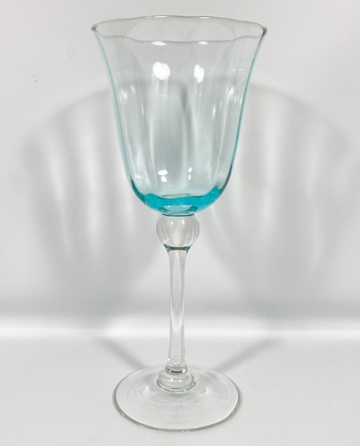 4 Optic Glass Teal Aqua Blue Clear Ball Stem Wine Water Goblets 8 1/2" Tall Vtg - Picture 10 of 20