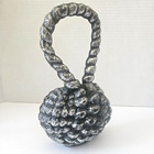 Heavy Large Vintage Black & Silver Cast Iron Rope Knot Door Stopper, Excellent.