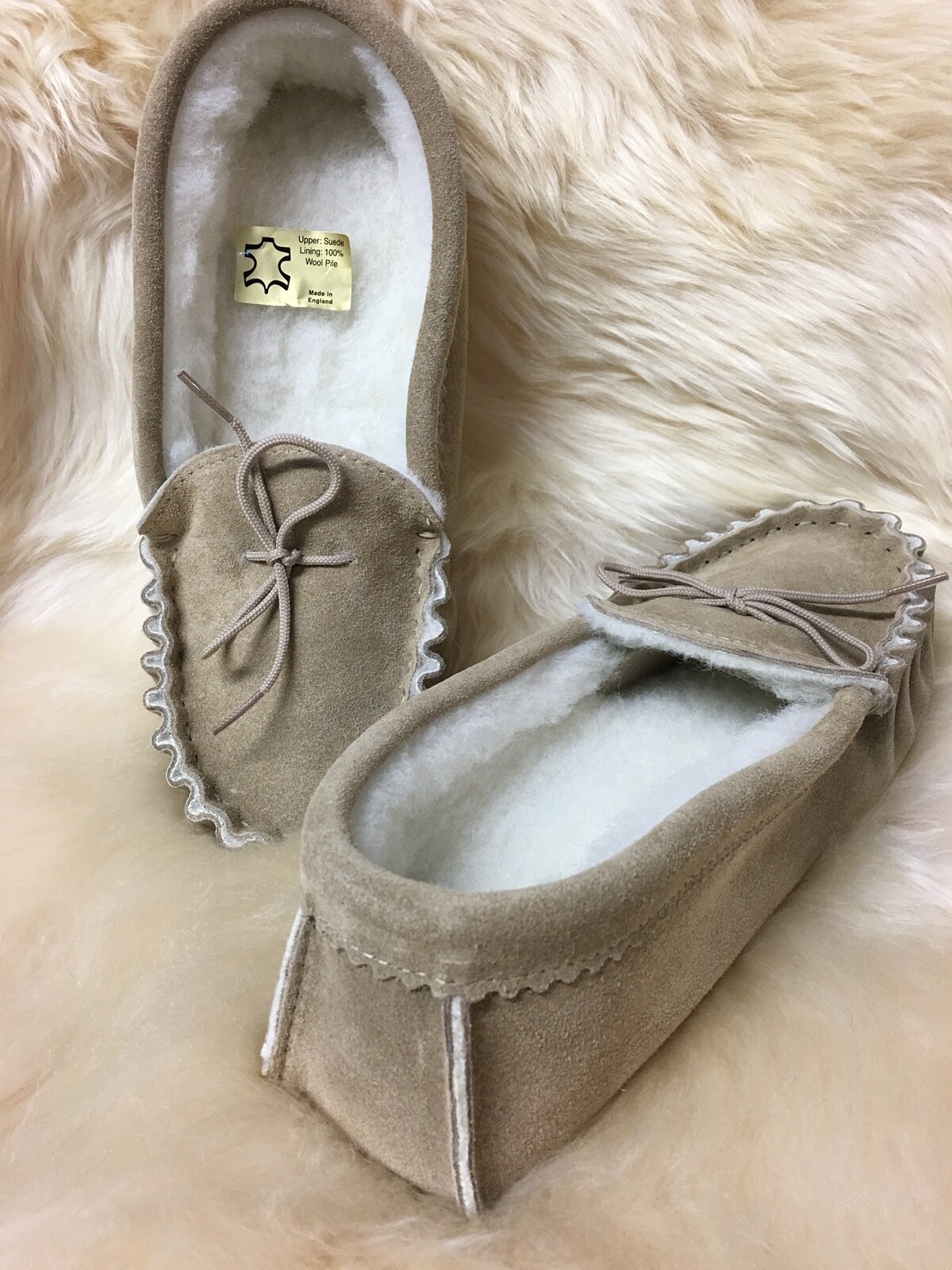 SAOLA Mocassino uomo suola morbida pelle di pecora scamosciata caldo taglia 10 made in england