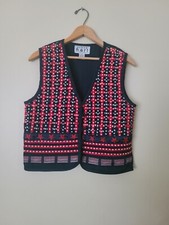 Vtg Patriotic USA Americana Stars and Stripes Vest Open Woven Flag Women's Sz M