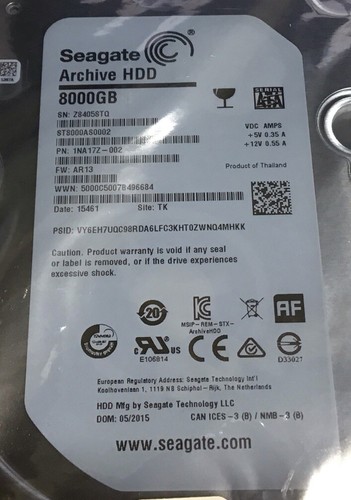 NEW ST8000AS0002 Seagate Archive 8TB SATA 5.9K 6G 3.5" HDD - Picture 2 of 3