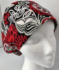 Red Floral Adjustable Medical Slim Lid Euro Surgery Scrub Cap Chef Dental Hat