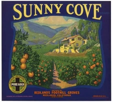 SUNNY COVE Vintage Redlands Orange Crate Label, Grove, Orchard AN ORIGINAL LABEL