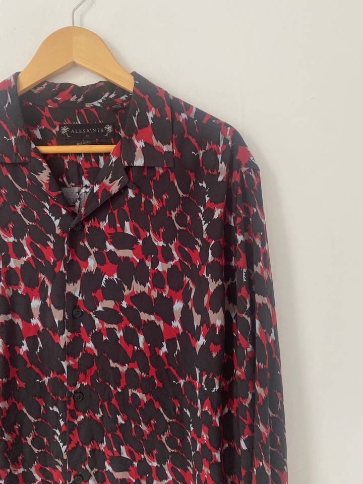 All Saints Mens Shirt Medium Jackson Relaxed Fit Red Black Long Sleeve eBay