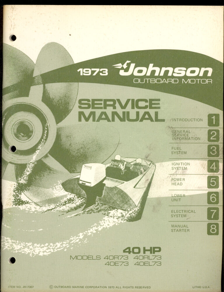 1973 JOHNSON  40HP 40R73, 40RL73, 40E73, 40EL73 OUTBOARD SERVICE