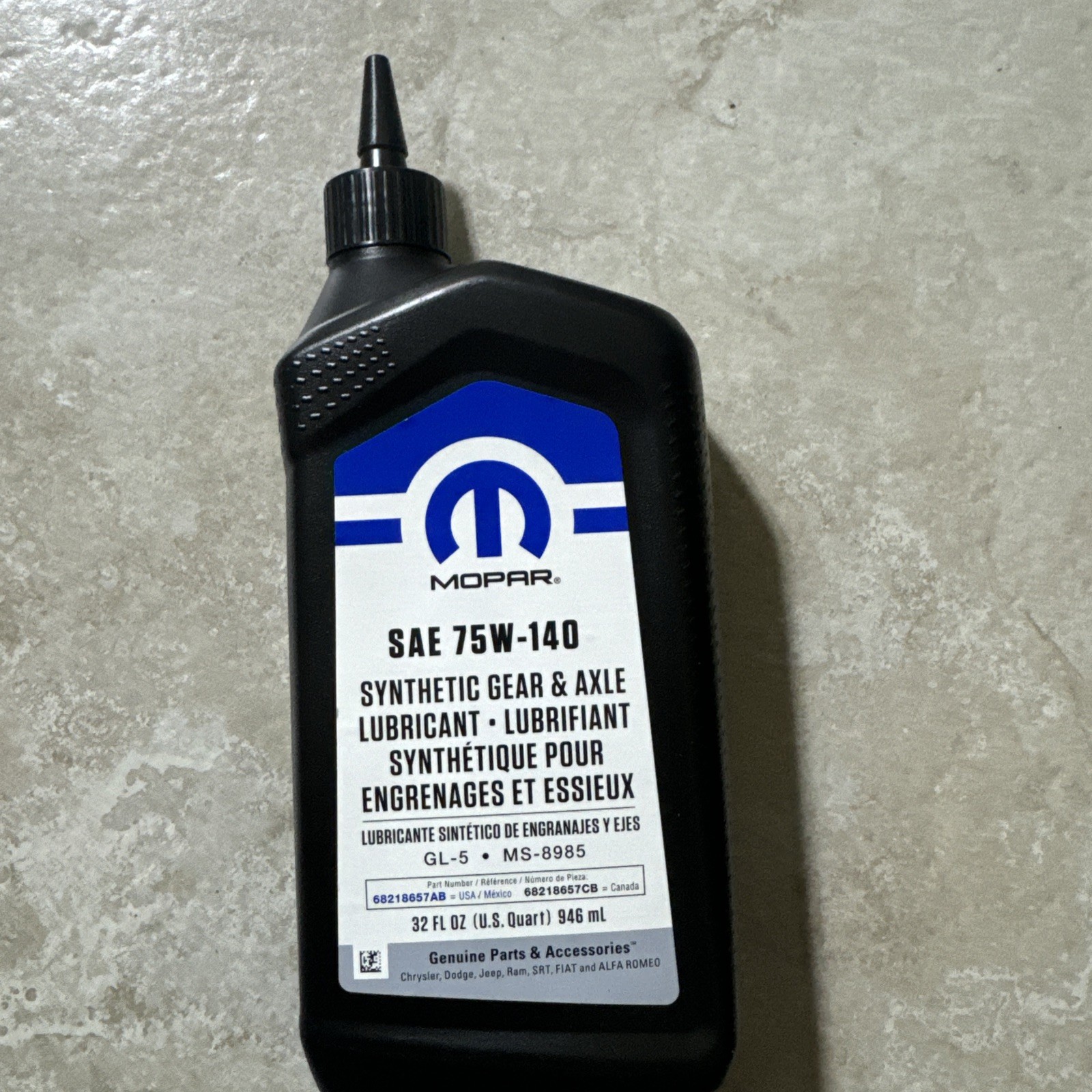 OEM Mopar 68218657AB SAE 75W-140 Synthetic Gear & Axle Lubricant - 1 Quart