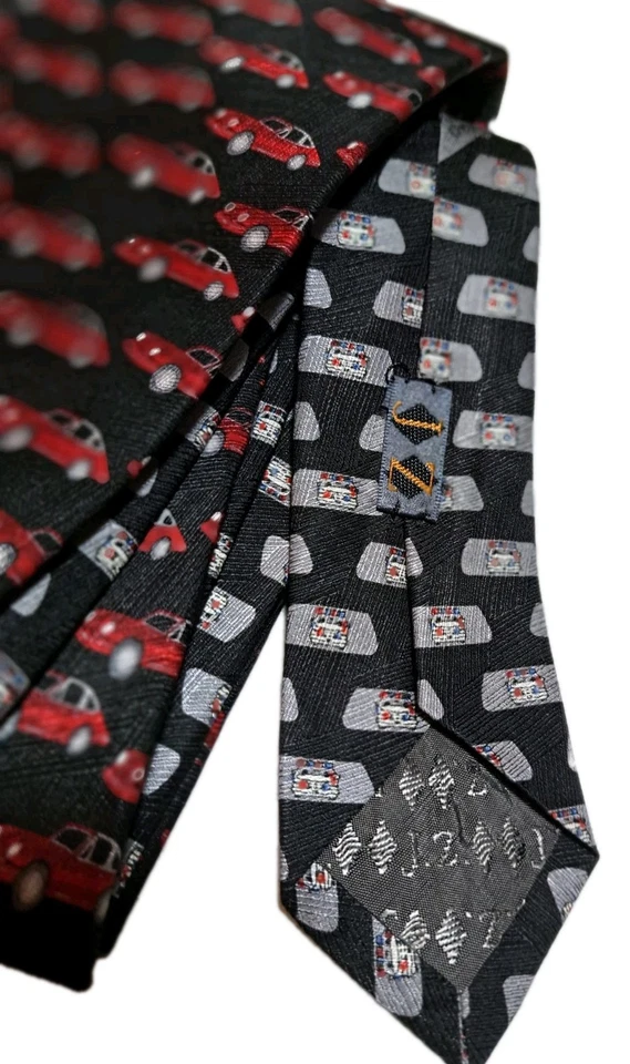 HOMBRE NORDSTROM J.Z.RICHARDS U.S.A. CORBATA SEDA ROJA NEGRA COCHE CLÁSICO RETRO 4"X56" Foto 4 de 4