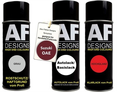 Spraydose Set für Suzuki OAE Dark Red Metallic Autolack Klarlack Grundierung Spr