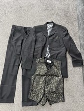 Wilvorst Anzug Gr 102 Hochzeit dreiteilig Bundfalte Weste schwarz