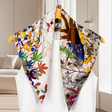 100 Twill Silk Shawl Scarf Garden Print 65X65cm Neckerchief 2 face Bandana wrap