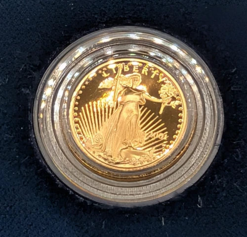 2001 Proof 1/10 oz Gold American Eagle Box and COA with Coin