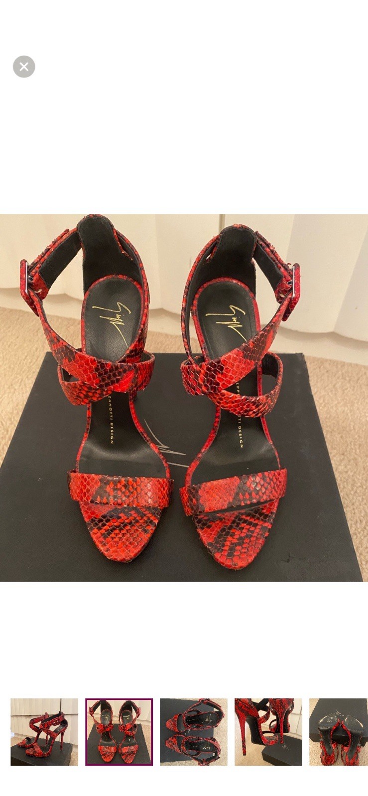 Giuseppe Zanotti Red Black python Strappy Stilett… - image 2