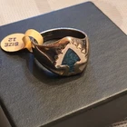 Vtg Blue Turquoise Chip Crushed Mosaic Stone Inlay Arrowhead Silver Ring Size 12