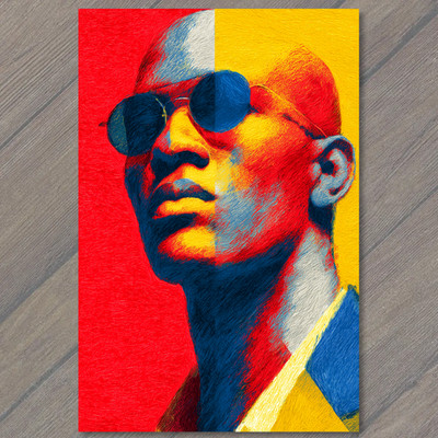 Art Print Split Color Face Yellow Red Blue Black Sunglasses Confident Bright Pop