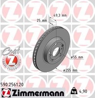2X Zimmermann Bremsscheibe 590.2561.20 FüR Toyota