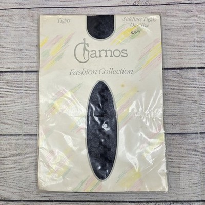 Vintage Charnos Fashion Collection Womens Onesize Navy Sidelines Tights NEW