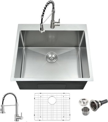 Bokaiya 25in Drop In Laundry Sink with Faucet Combo 25x22x13 Stainless 16 Gauge