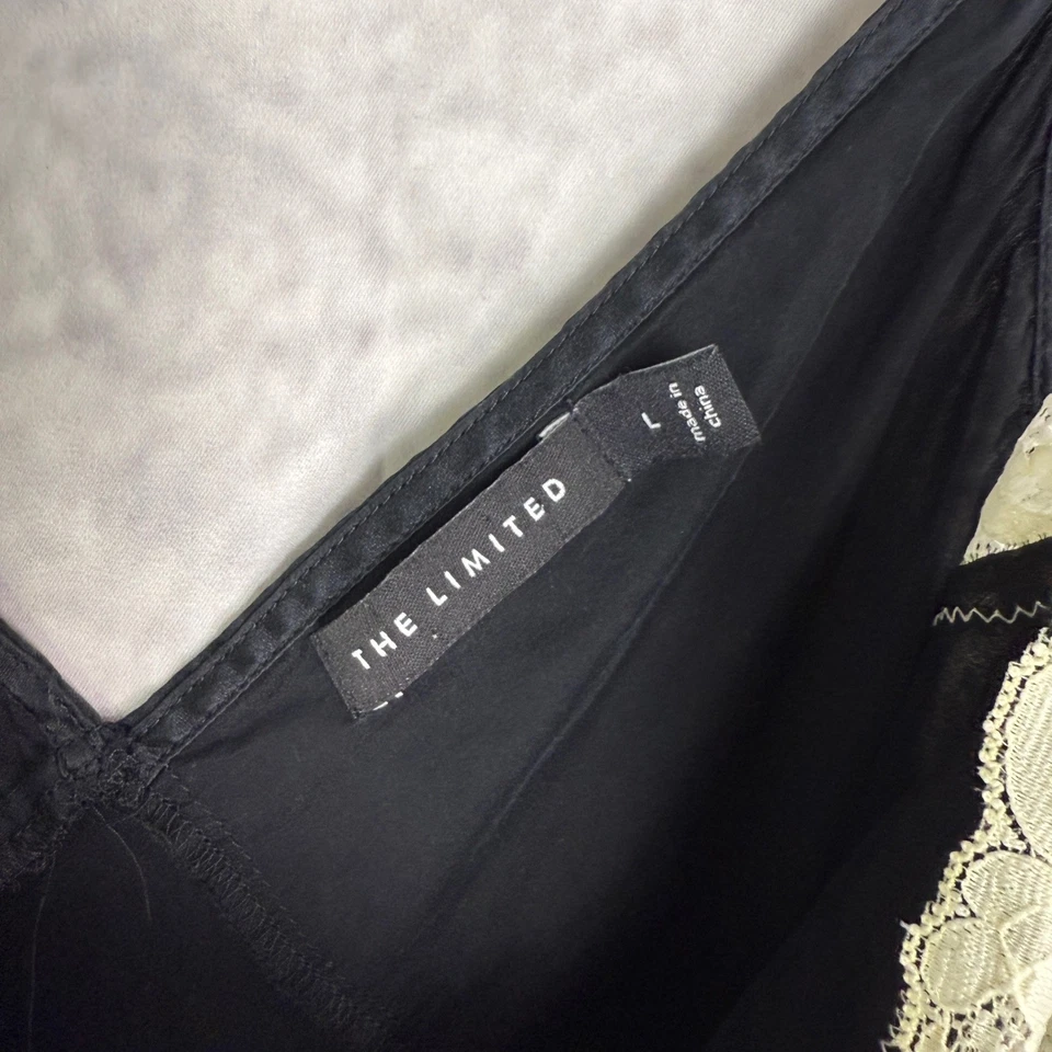 vtg y2k 90s The Limited Silk Cami Top talla L Negro Encaje Trim gótico whimsigoth hada Foto 4 de 4