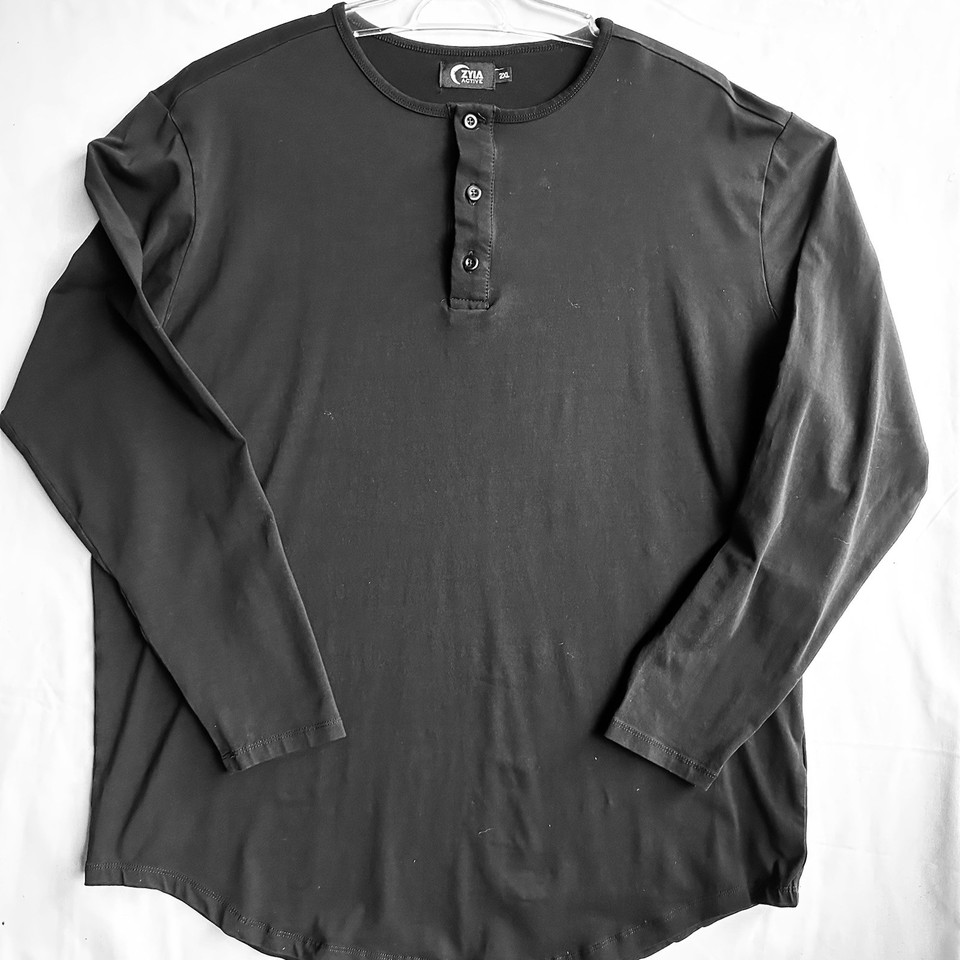 ZYIA Activewear Long Sleeved Black Top Scallop Hem 2XL Stretch Cotton Elastane