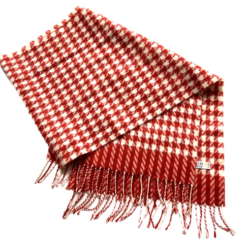 Eaton Scarf Rectangle Reddy Orange Soft w Fringe Large Herringbone Pattern Japan