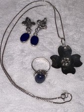Sterling Silver Lapis Lazuli Jewelry Necklace Ring Earrings Blue Oval