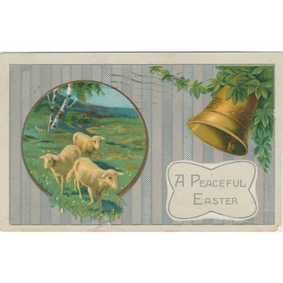 1912 Embossed Easter Postcard Mirror Lake Bell Gold Foil United Art Germany