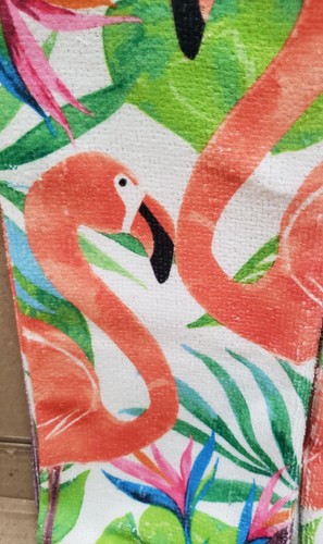 2er Set gleiche Mikrofaser Handtücher (15"x25") 2 FLAMINGOS, TROPISCHE PALMBLÄTTER, GR - Bild 5 von 9