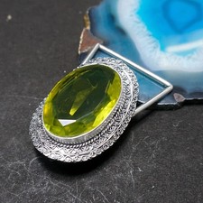 Handcrafted 925 Sterling Silver Peridot Green Quartz Faceted Oval Belt