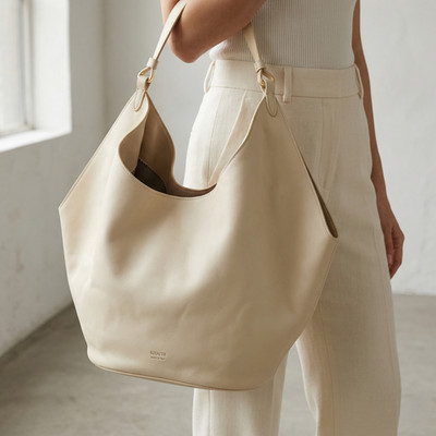 KHAITE Large Lotus Tasche Leder Ivory Creme Schultertasche Italien Original