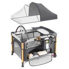 Baby Bassinet 5 in 1 Pack and Play Portable Crib Changing Table Grey