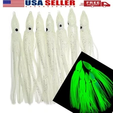 50PCS Luminous Octopus Squid Skirt Glow Soft Lure Hoochies Bait Fishing Lure Kit