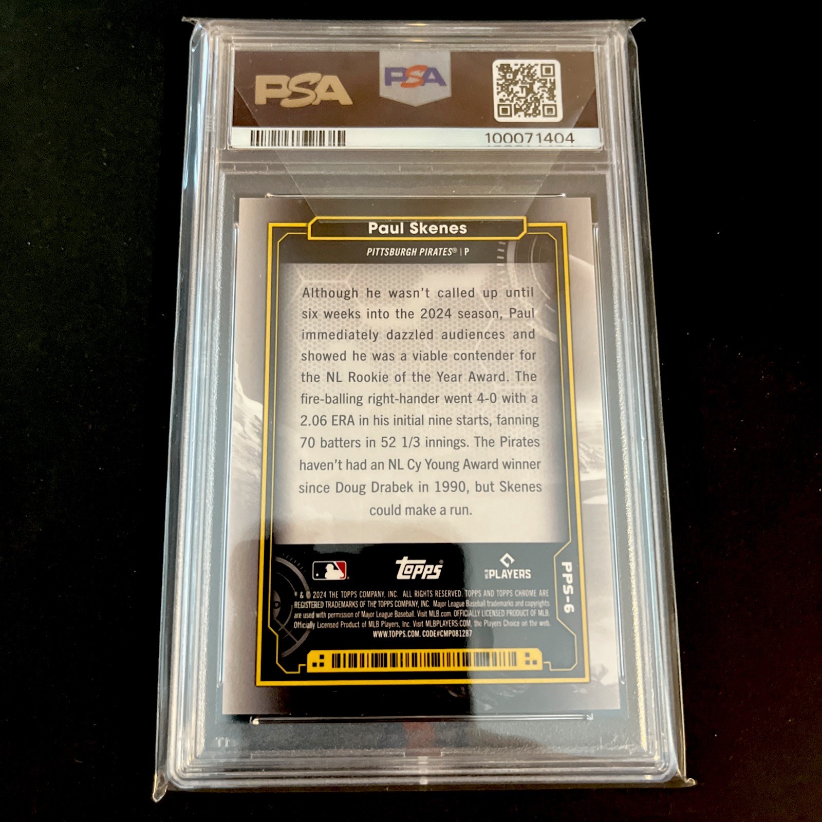 PAUL SKENES PSA 10 2024 TOPPS CHROME COSMIC #6 RC PLANETARY PURSUIT SUN SP view 2