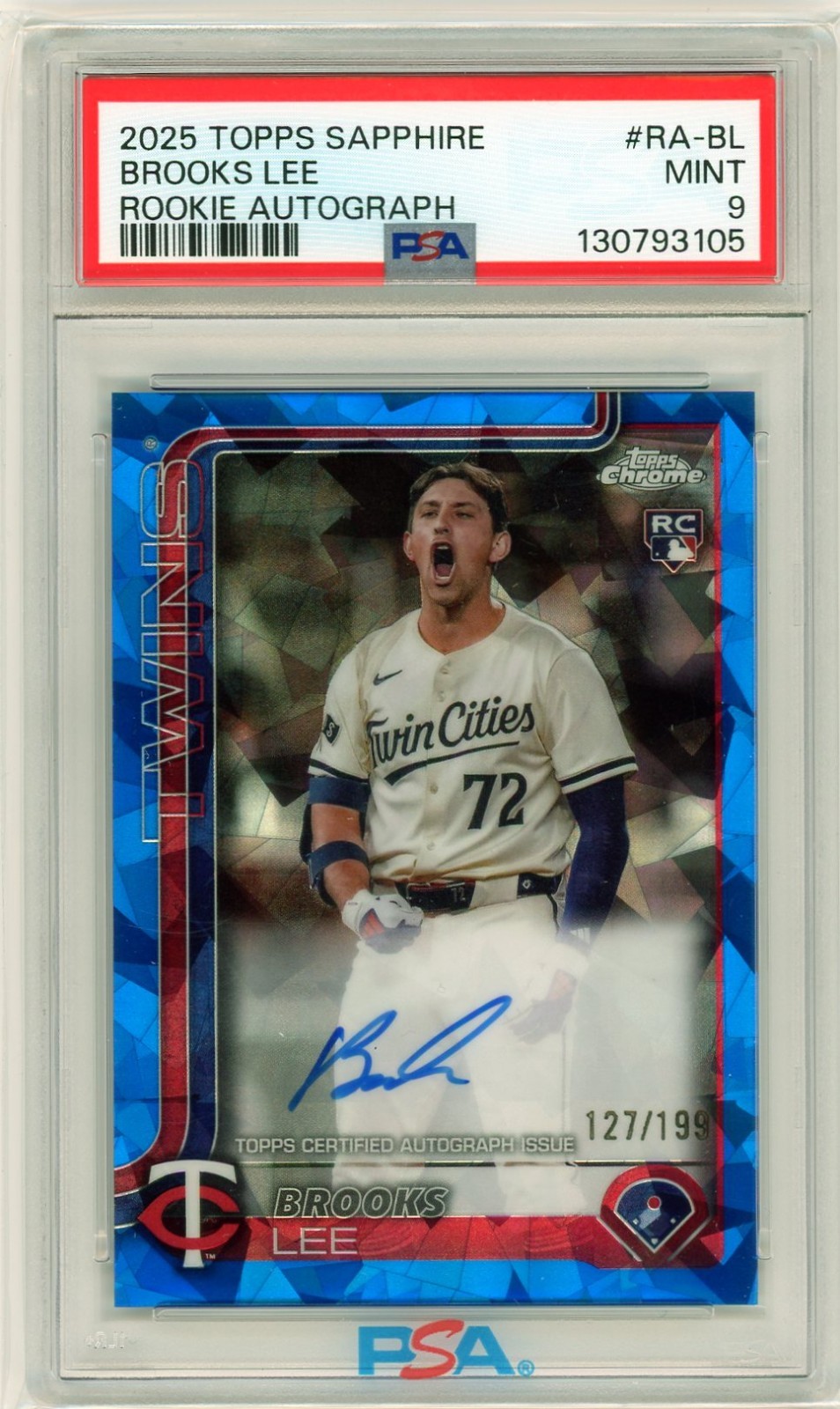 BROOKS LEE - Twins - 2025 Topps Sapphire Rookie Auto 127/199 - PSA Mint 9